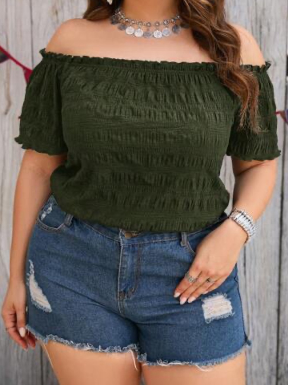 Off-Shoulder Smocked Tunic Top